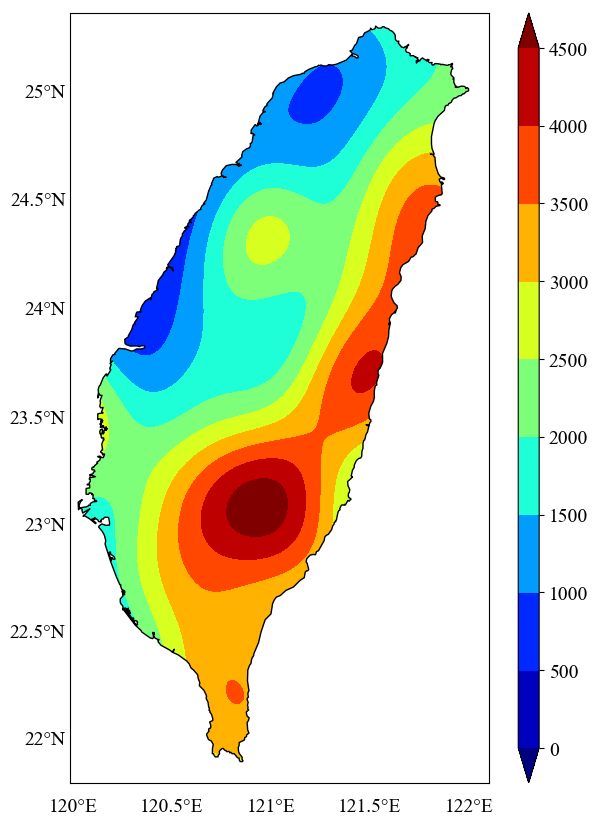Plotting the geospatial data clipped by coastlines in python (codes included)

