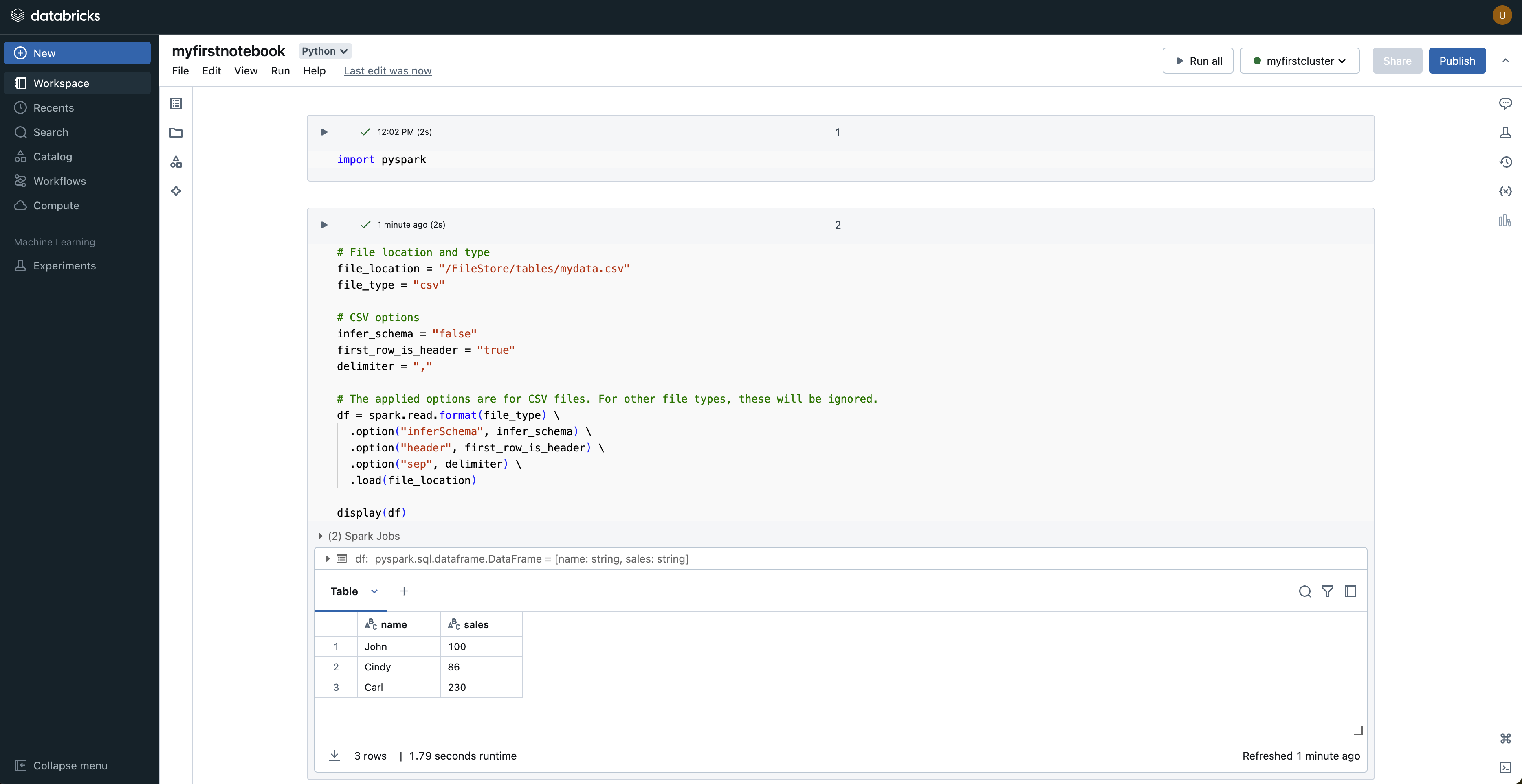 Run PySpark notebook in Databricks
