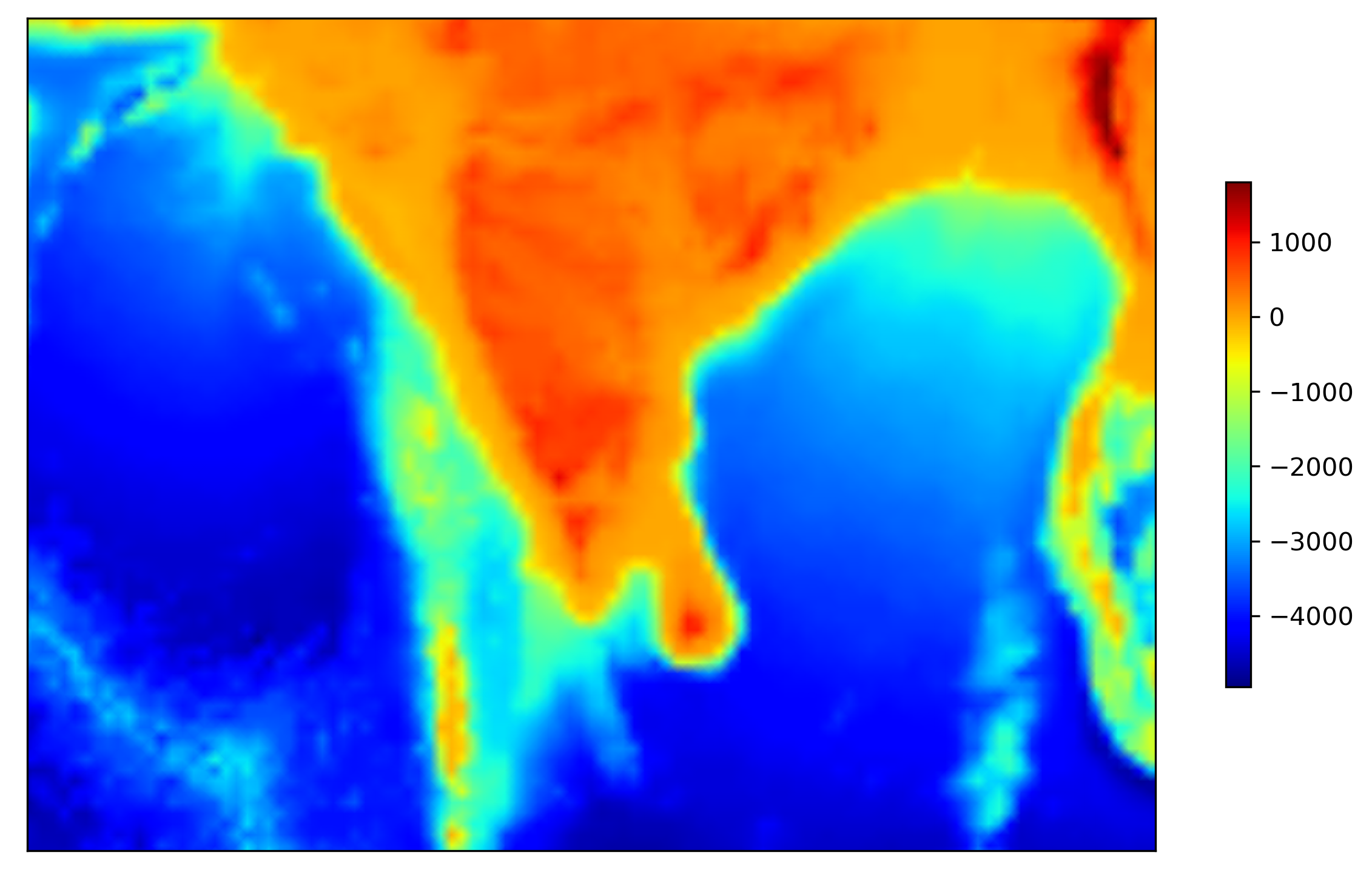 Basemap with topography shaded in color and a colorbar
