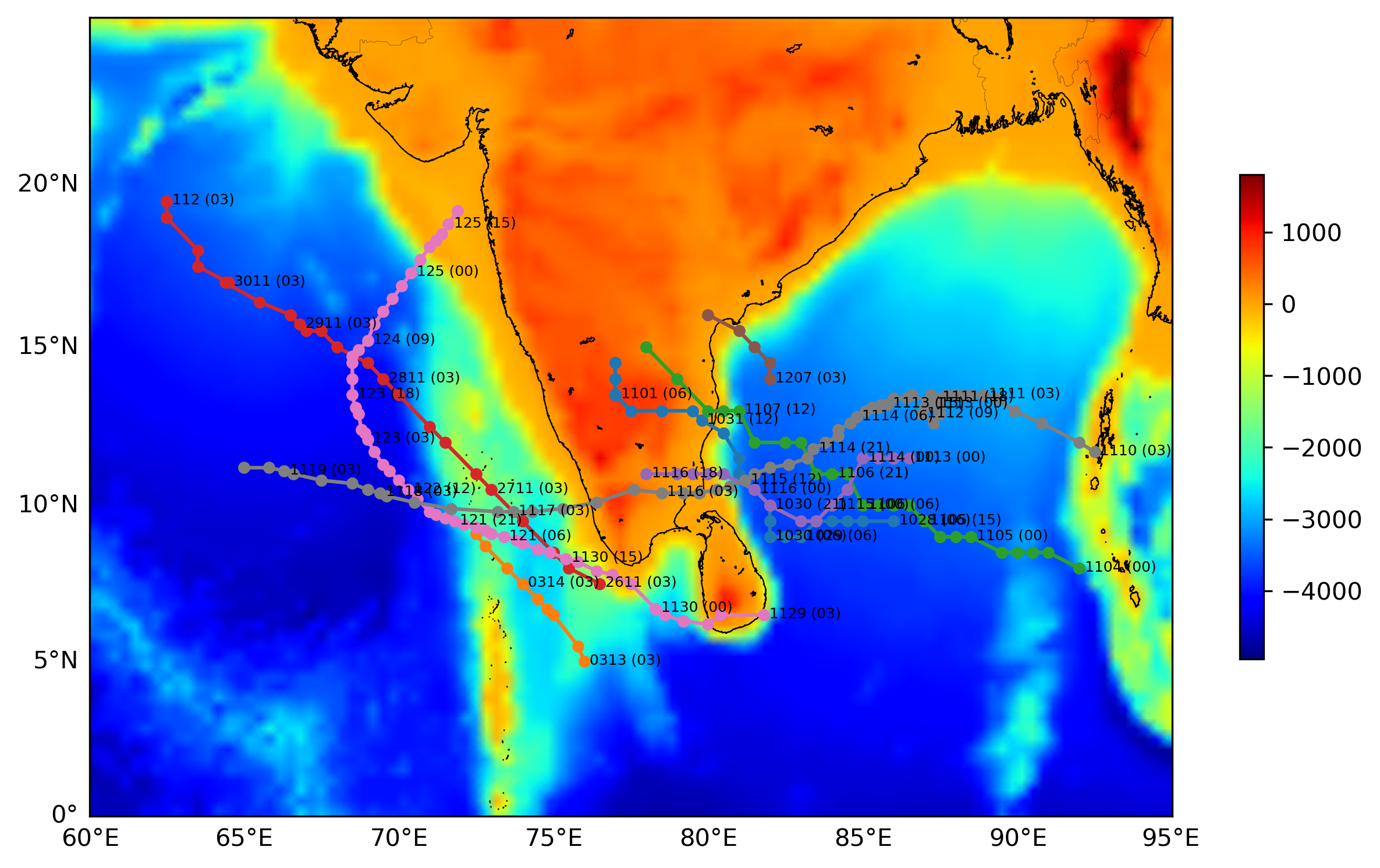Tracks annotated with month-day-hour time labels along each path