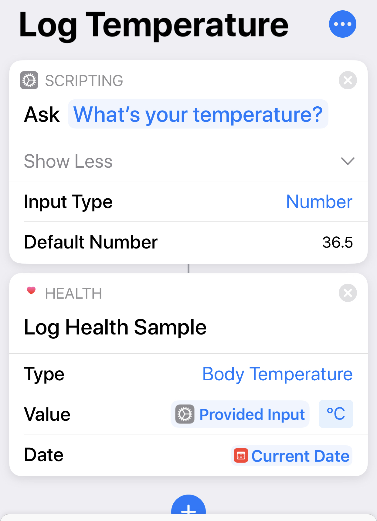 Iphone shortcut to quickly log body temperature [ios]
