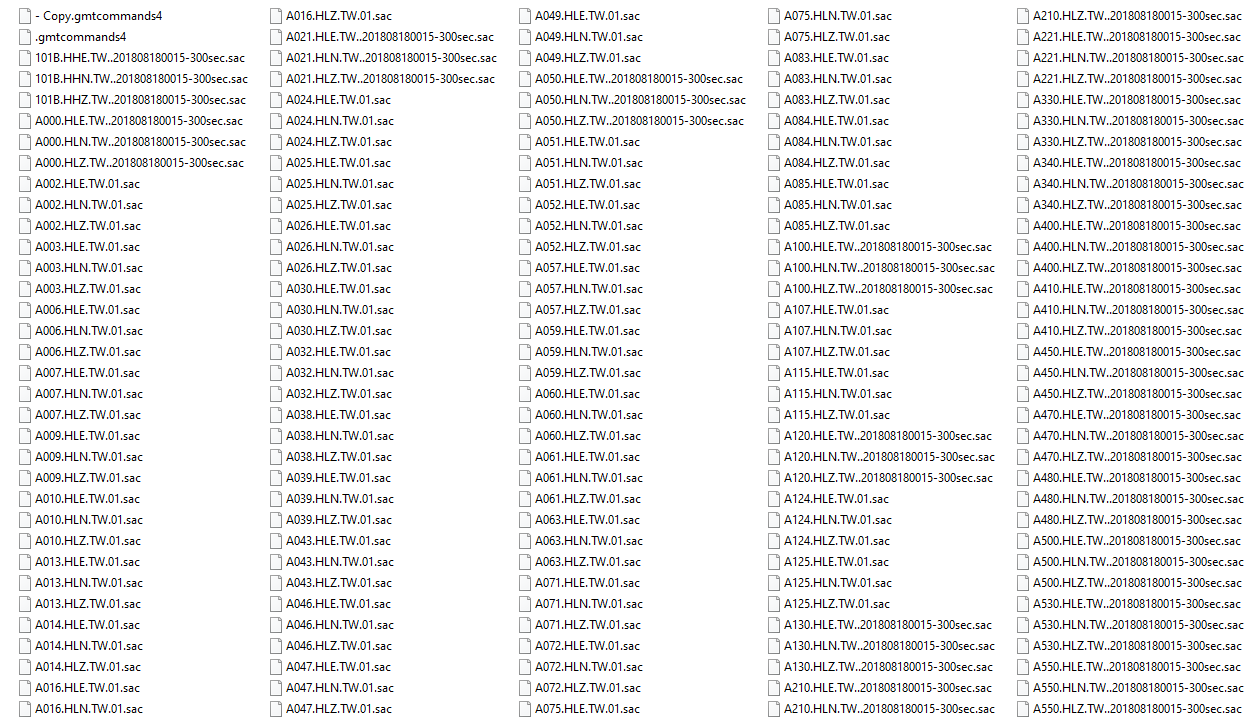 Screenshot of the directory containing the SAC data