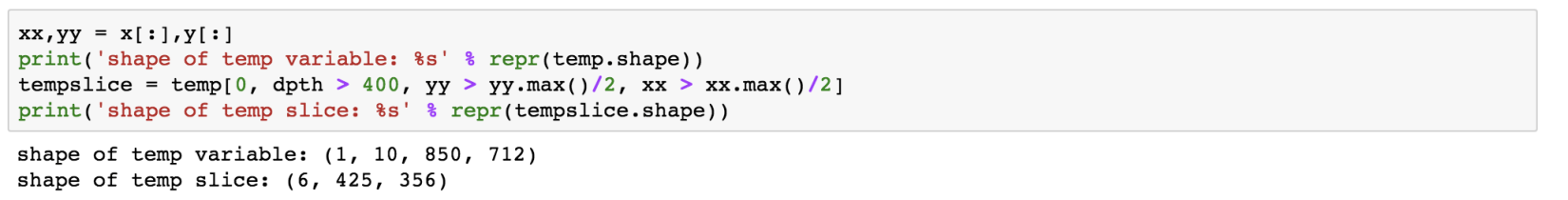 The shape of the conditionally sliced temperature array