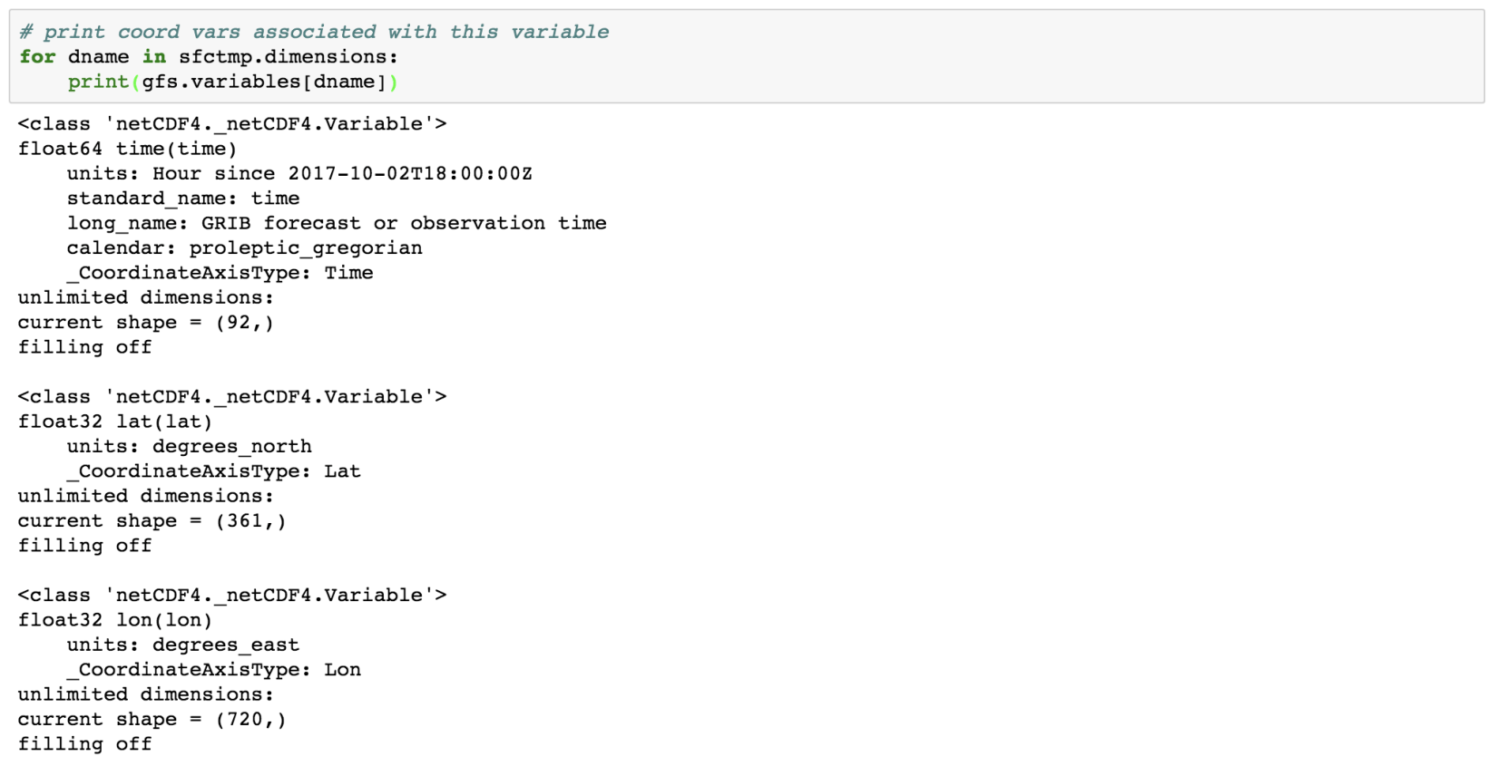 The coordinate variables for the remote surface temperature