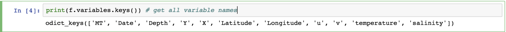 The list of all variable names in the file