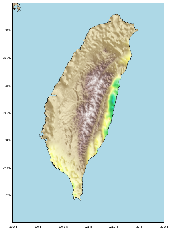 Topographic map clipped by coastlines in python (codes included)

